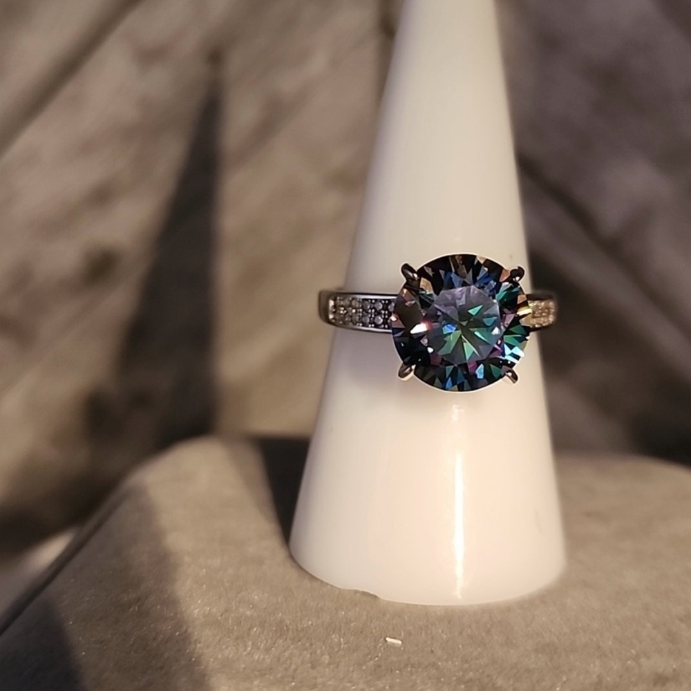 5ct Moissanite Certified Rainbow Round Cut Ring 925 Mystic